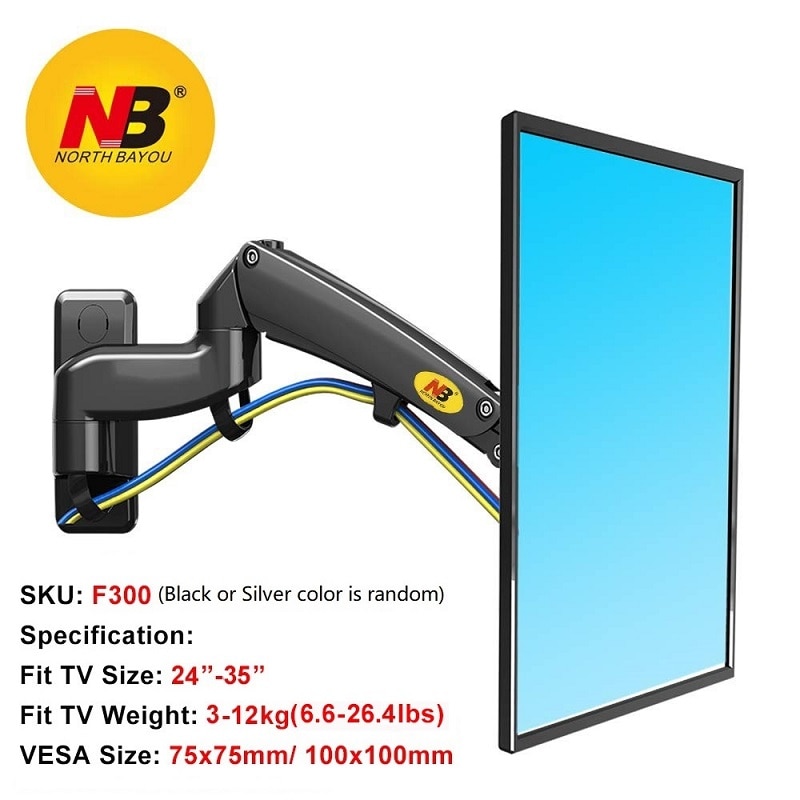 NB North Bayou F300 Full Motion Monitor Wall Mount TV Bracket Stand with Adjustable Gas Spring - Cube Fidget